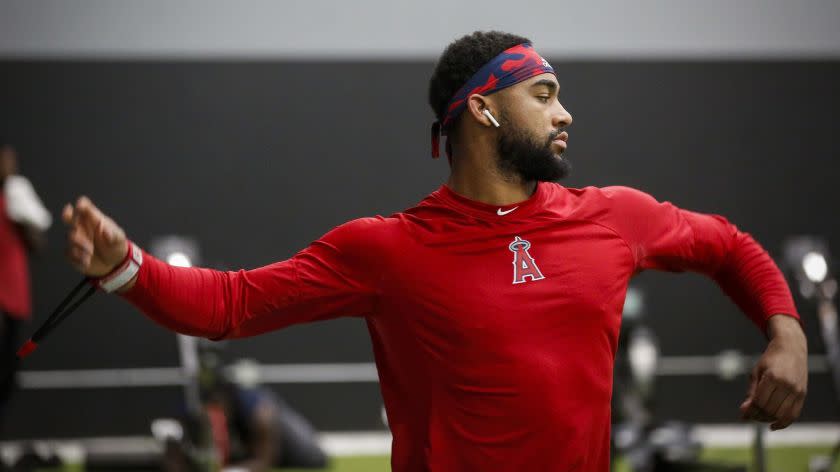 Los Angeles Angels prospect, centerfielder Jo Adell, 19, trains at Personal Fitness & Rehabilitation in Louisville, Ky. on Jan. 29, 2019. The Los Angeles Angels drafted Adell with a 10th overall selection from Ballard High School in 2017.