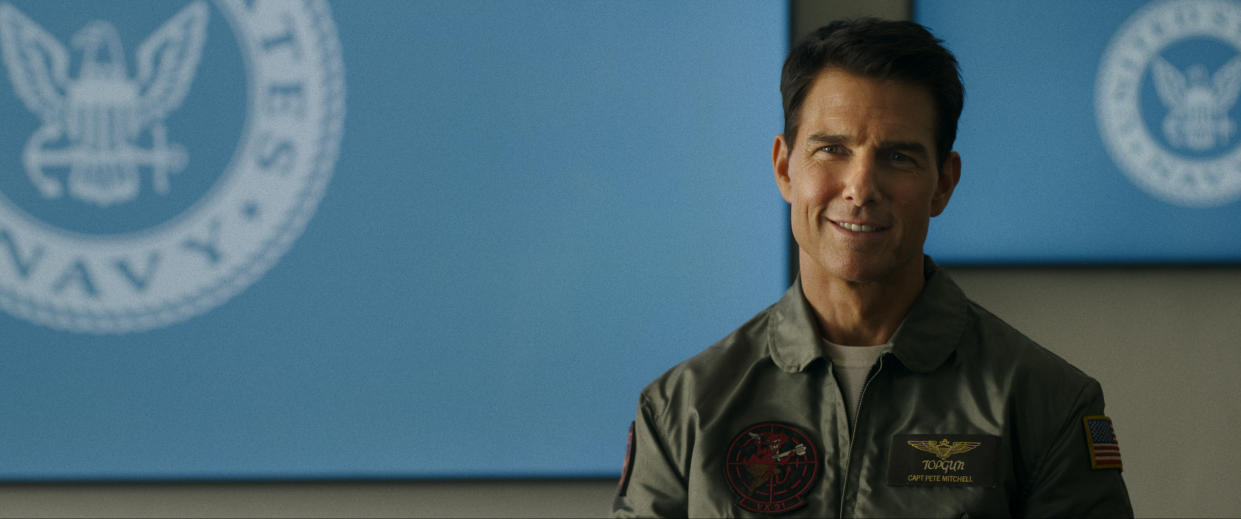 This image released by Paramount Pictures shows Tom Cruise as Capt. Pete "Maverick" Mitchell in "Top Gun: Maverick." (Paramount Pictures via AP)