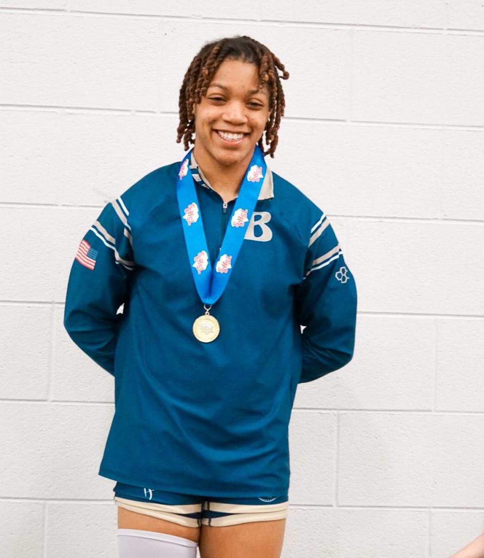 Blythewood’s Tiyanna Mack won her second state individual wrestling championship on Feb. 24, 2024.