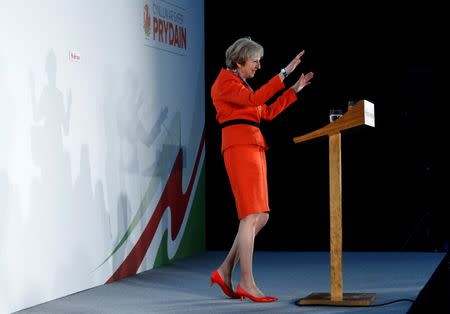 Britain's Prime Minister Theresa May speaks at the Conservative Party's Spring Forum in Cardiff, Wales, March 17, 2017. REUTERS/Rebecca Naden