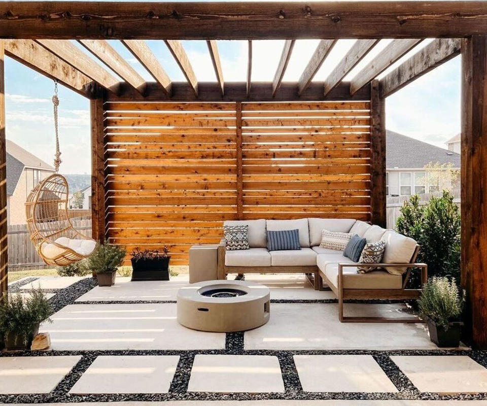 outdoor room with pergola and fire pit