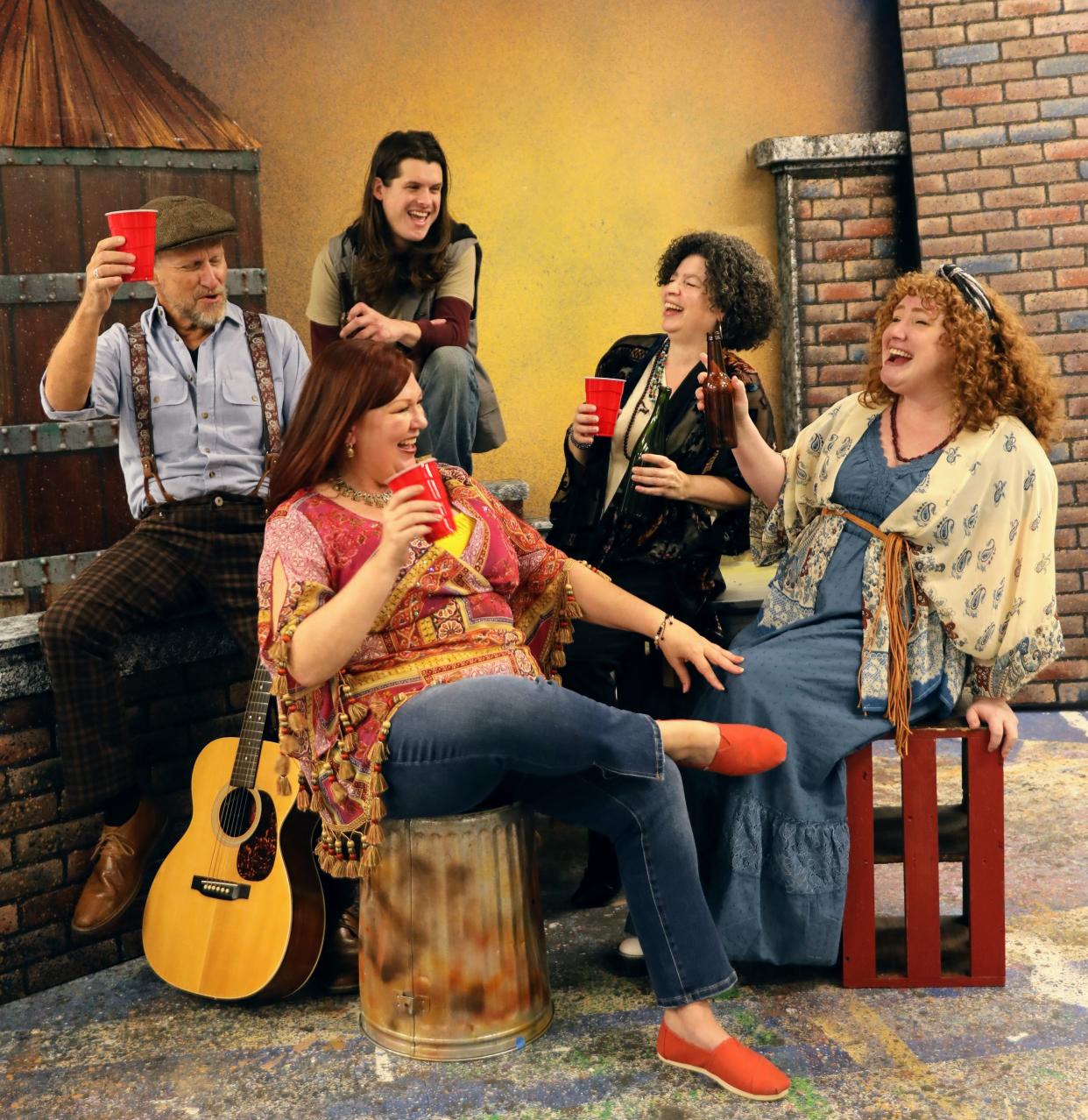 From left, Tony Huffer, Priscilla Bagley, Jason Ellis, Igna Cote and Caitlin Ellis sing the songs of Carole King and James Taylor in “Up on the Roof,” an original revue at Venice Theatre.