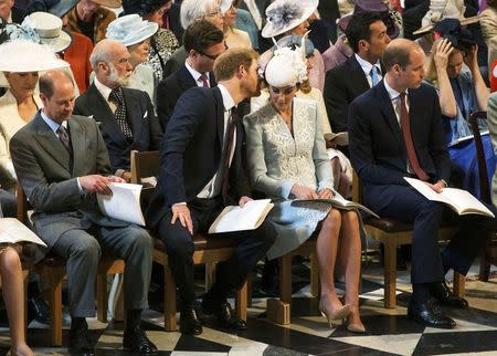 Britain's Prince Harry (L) Prince William and Kate, Duchess of Cambridge attend at a service of thanksgiving for Queen Elizabeth's 90th birthday at St Paul's cathedral in London, Britain, June 10, 2016. REUTERS/Ian Vogler/Pool