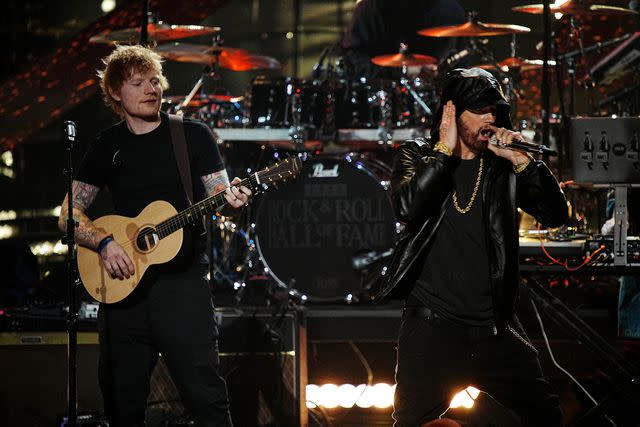 Jeff Kravitz/FilmMagic Eminem and Ed Sheeran perform at the Rock & Roll Hall of Fame