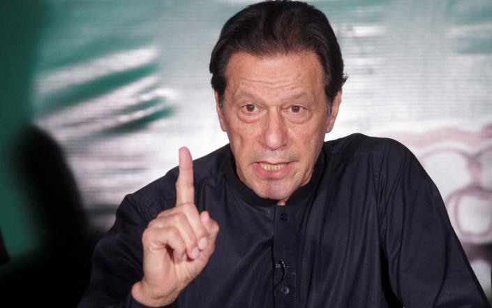 Pakistan's former prime minister Imran Khan speaks to the media in May this year