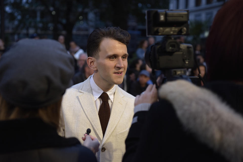 LONDON, ENGLAND - OCTOBER 12: Harry Melling being interviewed ahead of the UK Premiere of "The Ballad of Buster Scruggs" & the American Airlines Gala during the 62nd BFI London Film Festival on October 12, 2018 in London, England. (Photo by Gareth Cattermole/Getty Images for BFI)