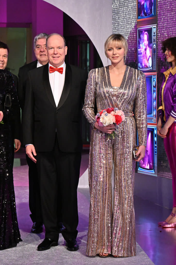 MONACO, MONACO - MARCH 23: (EDITOR'S NOTE : NO TABLOIDS WEB & PRINT, NO DAILY MAIL, NO DAILY MAIL GROUP, NO VOICI, NO CLOSER) Prince Albert II of Monaco and Princess Charlene of Monaco attend the Rose Ball 2024 To Benefit The Princess Grace Foundation on March 23, 2024 in Monaco, Monaco. (Photo by Stephane Cardinale - Corbis/Corbis via Getty Images)