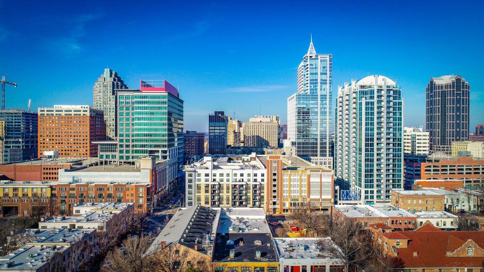 Downtown Raleigh, North Carolina, USA Skyline Aerial.