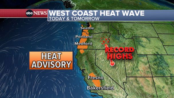PHOTO: West Coast Heat Wave weather map for May 14 and May 15, 2023. (ABC News)