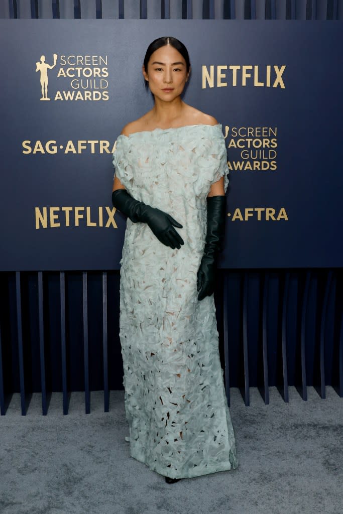 Greta Lee attends the 30th Annual Screen Actors Guild Awards at Shrine Auditorium and Expo Hall on February 24, 2024 in Los Angeles, California.