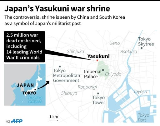 Map showing the controversial Yasukuni war shrine in the Japanese capital