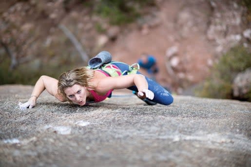 <em>Molly Mitchell sends </em>The Audition <em>(5.12b/c), Shelf Road, Colorado. "Climbing is by nature a strength-to-weight ratio sport," says Mitchell, "but your focus should never be simply on how much you weigh." (Photo: Eva Capozzola)</em>