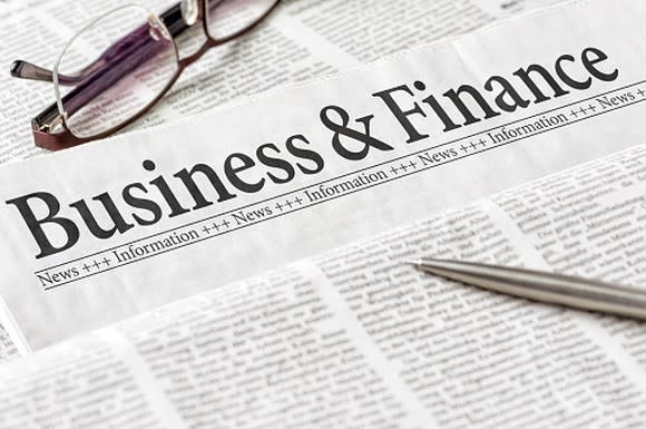 Close-up picture of a business and finance page of a newspaper.