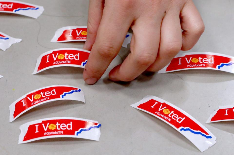 This file photo from March 3, 2020, shows "I voted stickers" that were available to those who voted at Barfield Elementary.