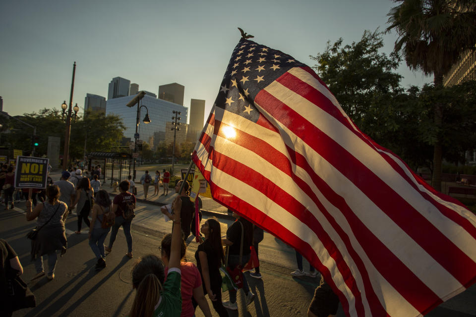 <p>Immigrants and supporters rally and march in opposition to the President Trump order to end DACA, on Sept. 5, 2017 in Los Angeles, Calif. (Photo: David McNew/Getty Images) </p>