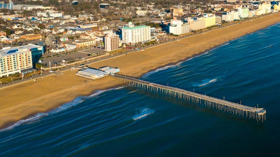 PHOTO: In this undated file photo, an aerial view of the skyline and fishing pier are shown in Virginia Beach, Virginia. (UIG via Getty Images, FILE)
