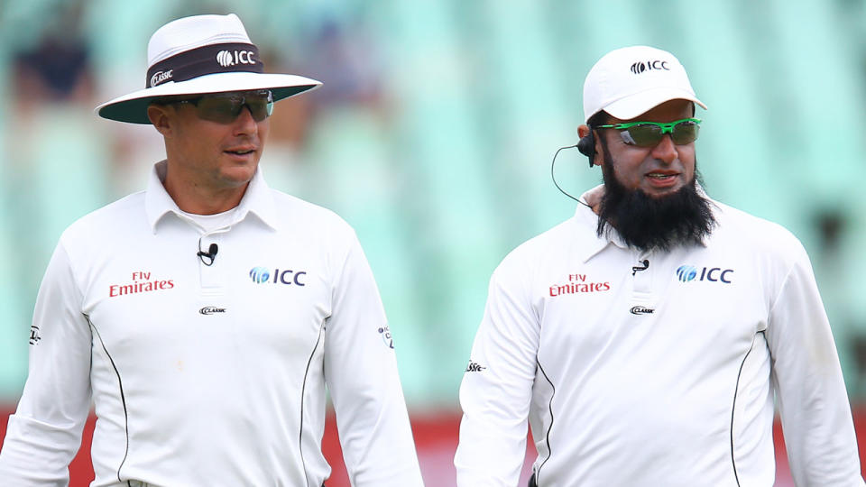 Richard Kettleborough and Aleem Dar umpiring together in South Africa. Pic: Getty