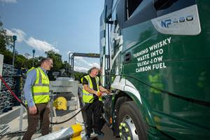 Refuelling the trucks with Glenfiddich's Distilleries Director, Stuart Watts