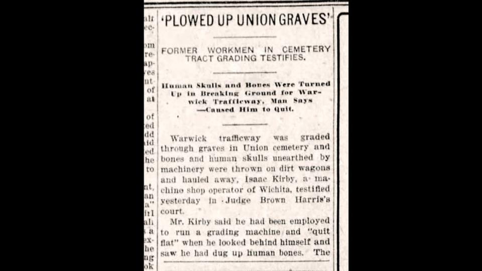 “I never had worked where I had to destroy graves and, you can let me tell you, I never will,” Isaac Kirby of Wichita testified in a 1927 hearing against the cemetery.