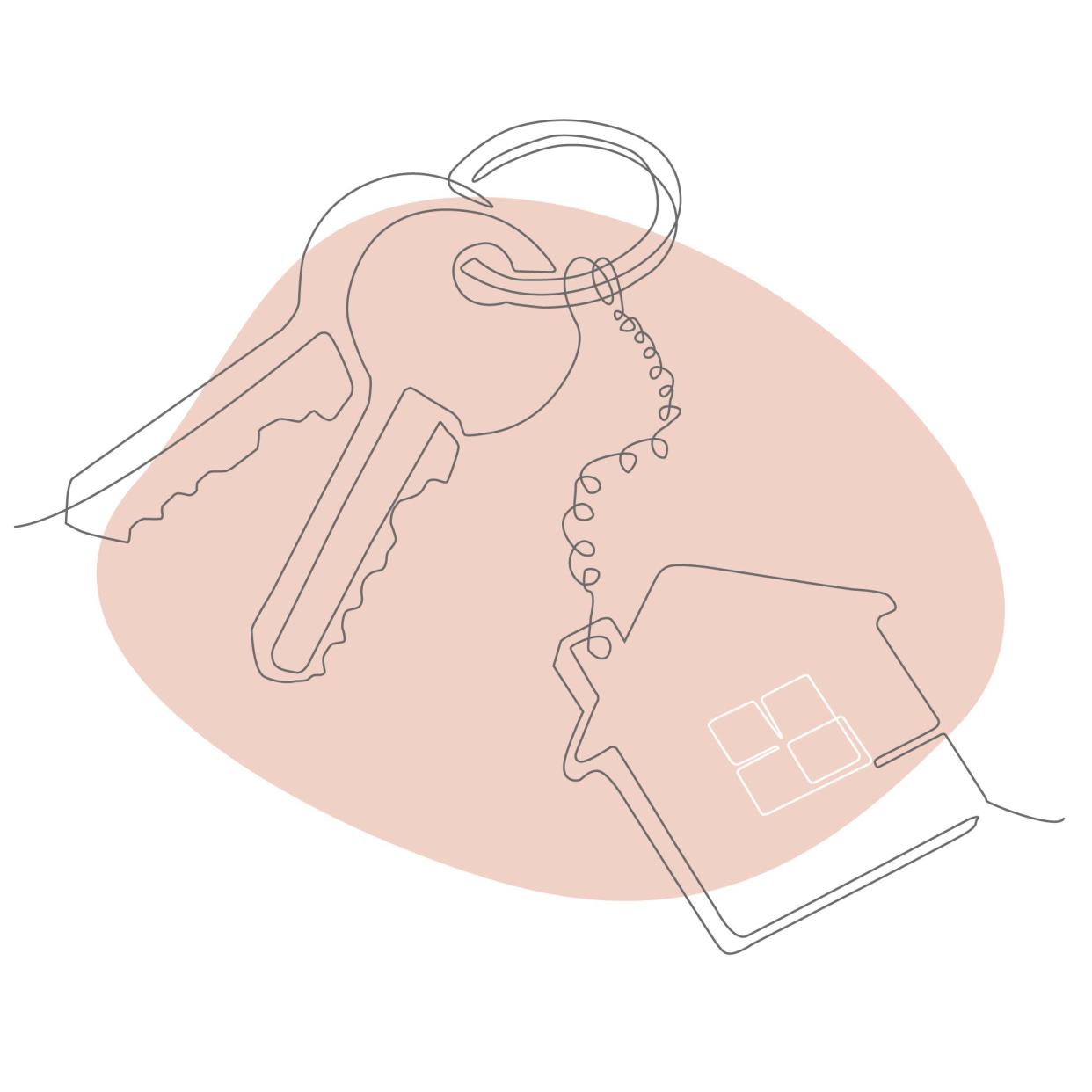  Illustration of house keys on a pink background. 