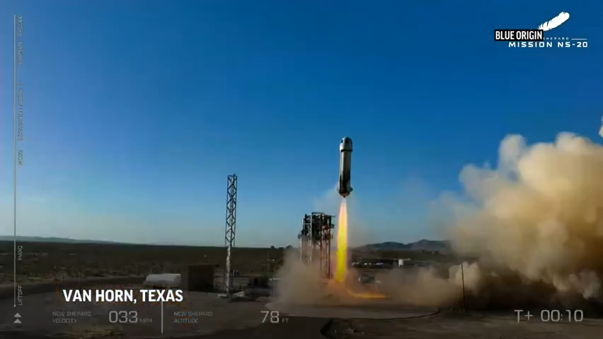 Blue Origin’s fourth crewed New Shepard mission launches from the West Texas desert on March 31.