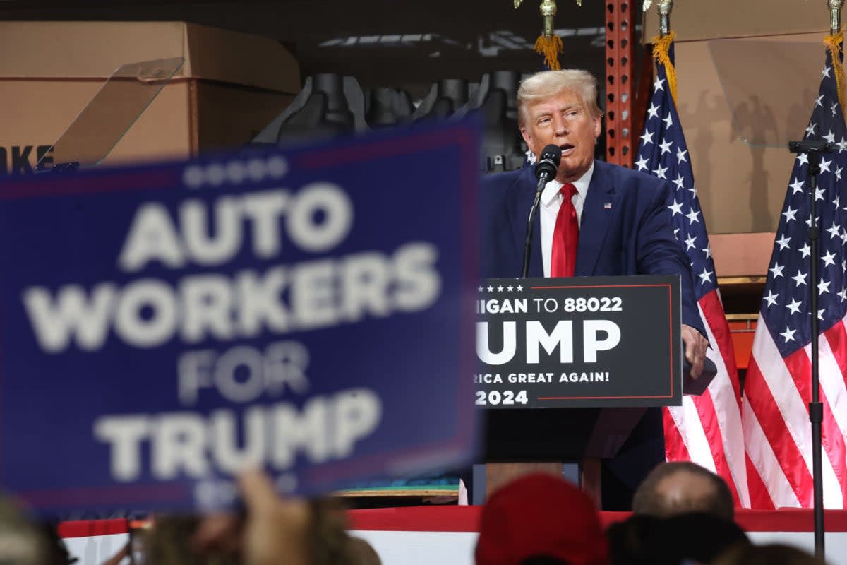 Donald Trump spoke miles from the UAW picket line on Wednesday (Getty Images)