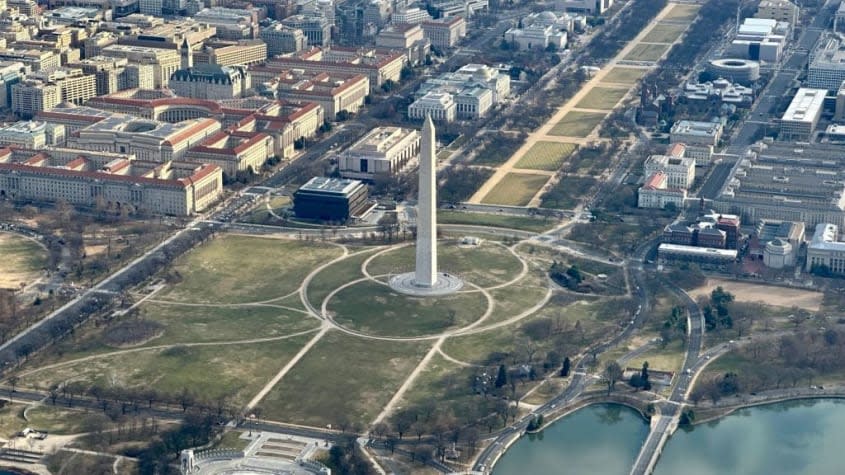 An aerial view of Washington, D.C.