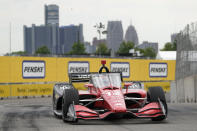 Will Power (12) races during the IndyCar Detroit Grand Prix auto race on Belle Isle in Detroit, Sunday, June 5, 2022. (AP Photo/Paul Sancya)