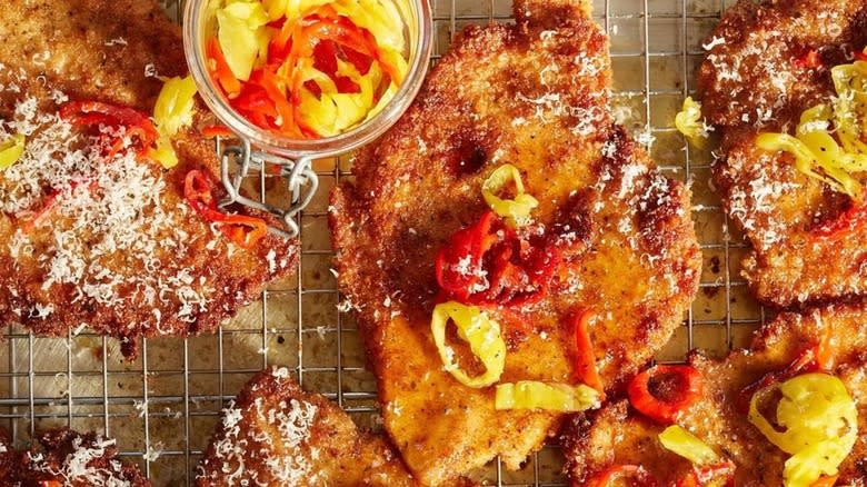 Chicken cutlets with honey, peppers, and parmesan