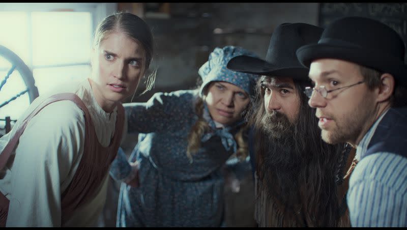 Natalie Madsen, Mallory Everton, Jeremy Warner and Stephen Meek in “Go West,” which hits Utah theaters July 19 ahead of a national release.