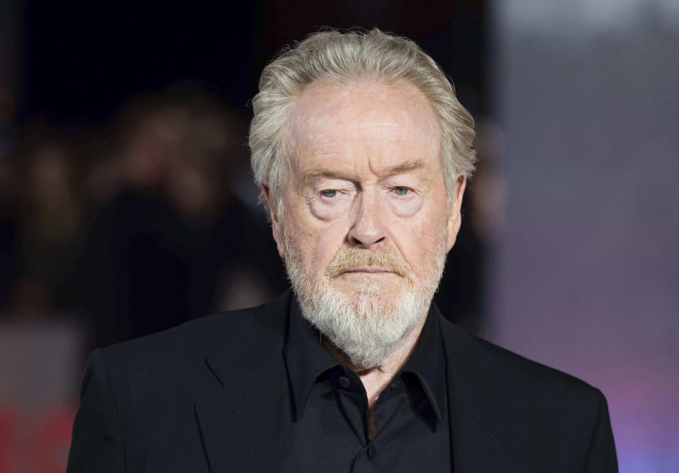FILE - Ridley Scott poses for photographers upon arrival at the UK premiere of the film 'Napoleon' in London, Thursday, Nov. 15, 2023. Singer Shirley Bassey, director Ridley Scott and England goalkeeper Mary Earps were recognized Friday, Dec. 29, 2023 in the U.K.’s New Year Honors list, which celebrates the achievements and services of more than 1,000 people across the country. Other well-known names on the list include “The Great British Bake Off” judge Paul Hollywood, “Game of Thrones” actor Emilia Clarke, and Justin Welby, the Archbishop of Canterbury. (Photo by Scott Garfitt/Invision/AP, File)