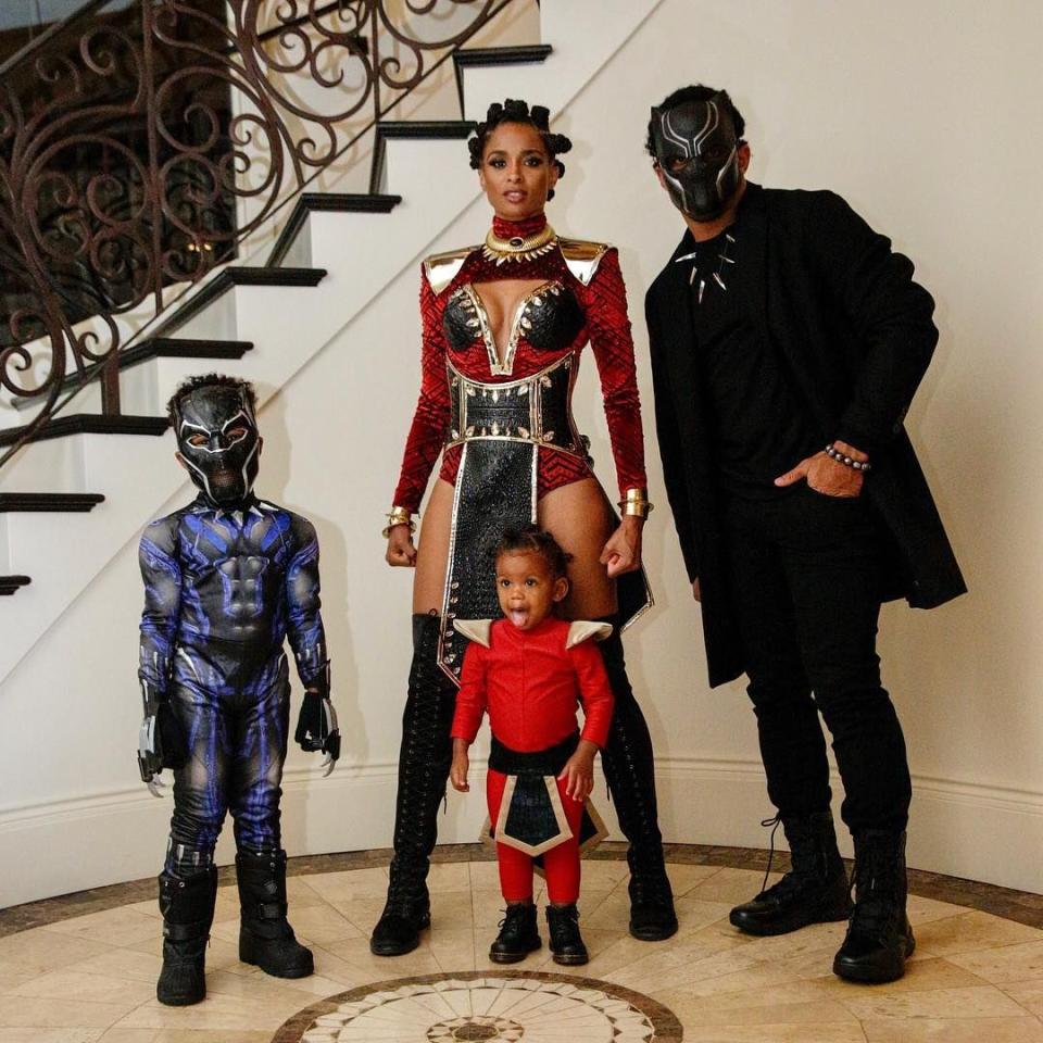 <p>Wakanda forever! Ciara and Russell Wilson were inspired to dress their family as the cast of the 2018 Marvel blockbuster. </p><p><strong>RELATED:</strong> <a href="https://www.goodhousekeeping.com/holidays/halloween-ideas/g1422/group-halloween-costumes/" rel="nofollow noopener" target="_blank" data-ylk="slk:20 Group Halloween Costumes You Can Order Online;elm:context_link;itc:0;sec:content-canvas" class="link ">20 Group Halloween Costumes You Can Order Online</a></p>