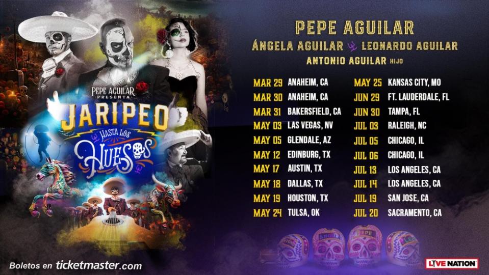 Pepe Aguilar 2024 tour how to get tickets buy dates opening acts Ángela Leonardo Antonio Jr. Hijo Jaripeo Hasta Los Huesos 2024