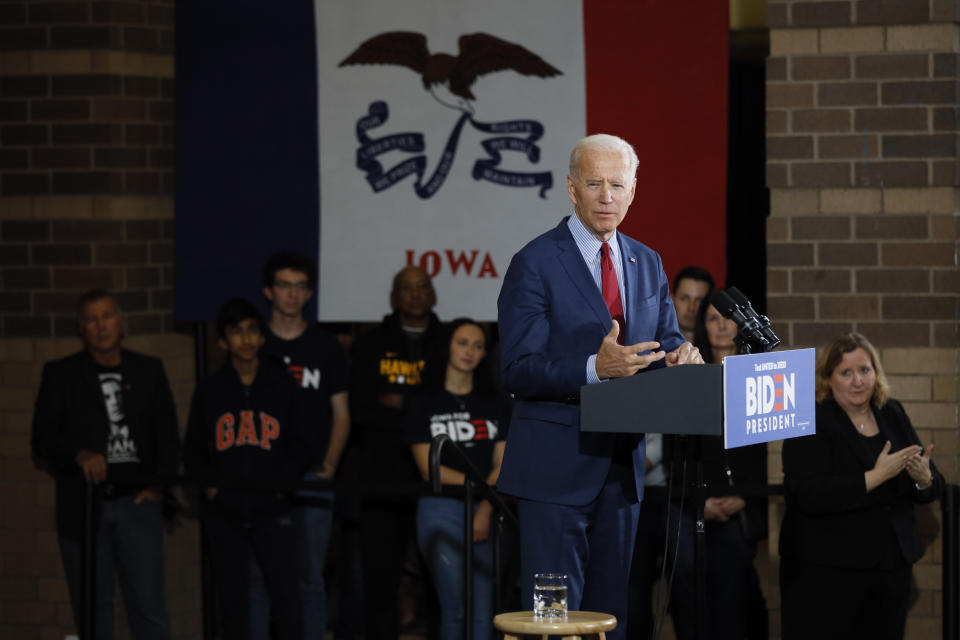 Democratic presidential candidate former Vice President Joe Biden speaks during a community event, Wednesday, Oct. 16, 2019, in Davenport, Iowa. (AP Photo/Charlie Neibergall)