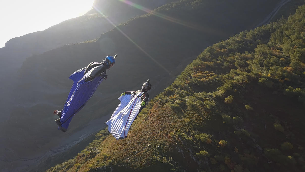 Espen Fadnes and Julia Botelho fly their wingsuits in Chamonix, France. (Reel Peak Films)