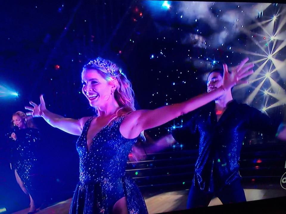 Amanda Kloots finishes her freestyle routine with partner Alan Bersten during Nov. 22, 2021, finale of ABC's "Dancing with the Stars."