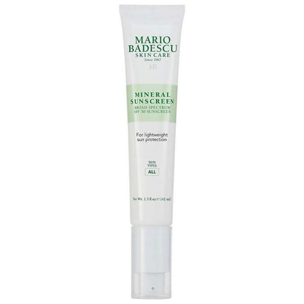 Mario Badescu Mineral Sunscreen SPF 30, $28, <a href="https://rstyle.me/+bbc5NNlTlVZjXNDeOHyV1w" rel="nofollow noopener" target="_blank" data-ylk="slk:available here;elm:context_link;itc:0;sec:content-canvas" class="link ">available here</a>