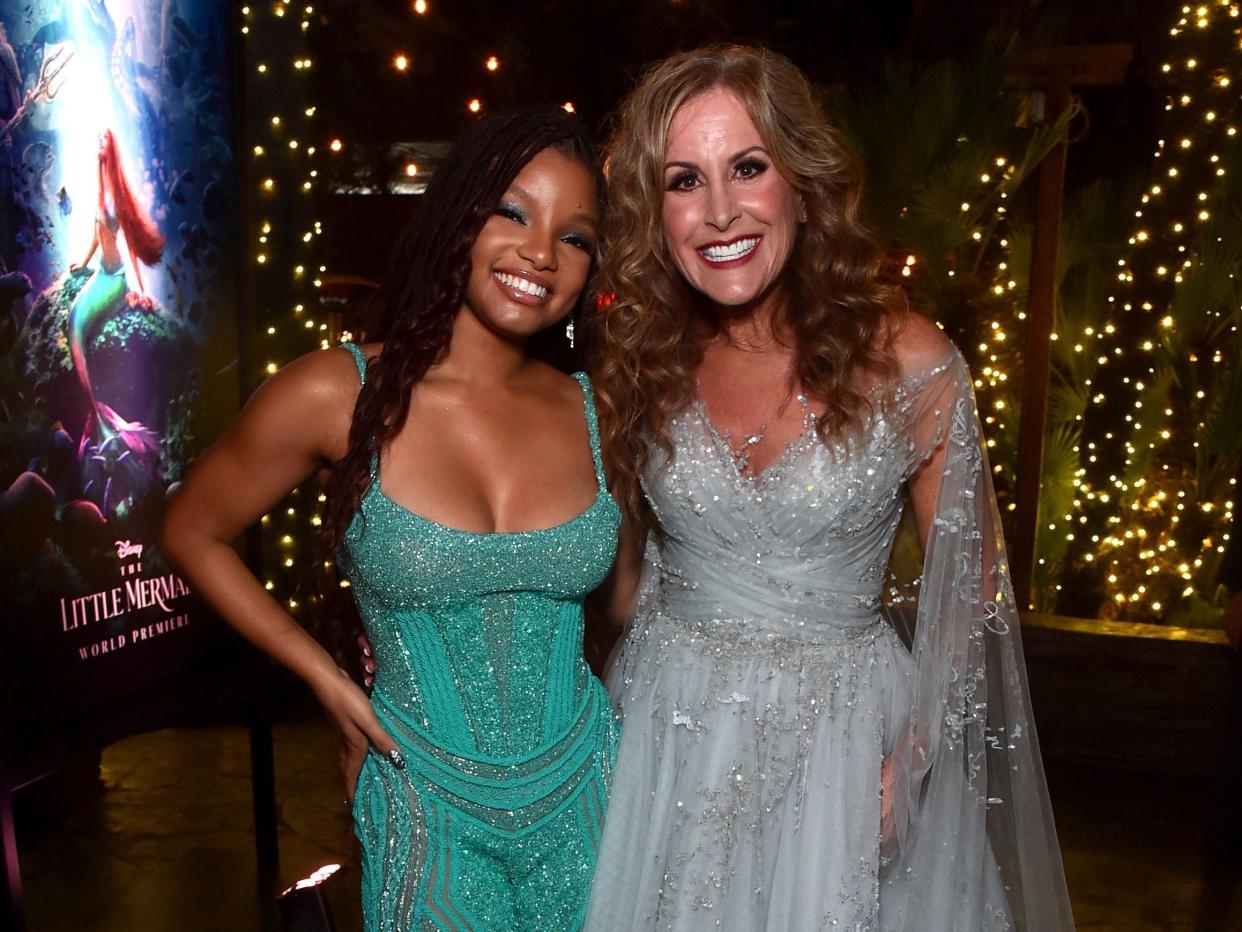 Halle Bailey and Jodi Benson attend the World Premiere of Disney's live-action feature "The Little Mermaid" at the Dolby Theatre in Los Angeles, California on May 8, 2023