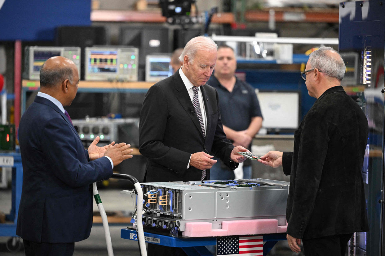 President Joe Biden tours the IBM facility in Poughkeepsie, N.Y.  (Mandel Ngan  / AFP via Getty Images)