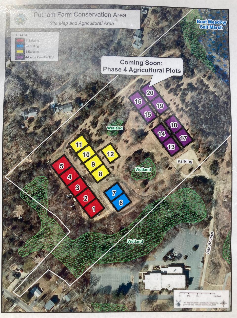 A map showing the location of planned new garden plots at Putnam Farm in Orleans.