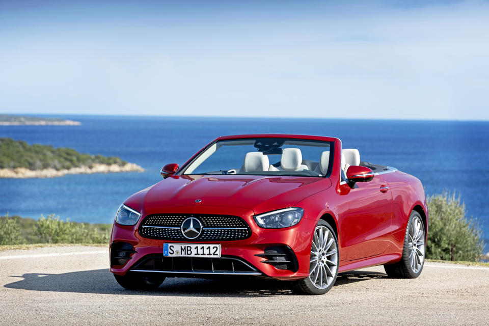 This photo provided by Mercedes-Benz shows the 2023 E-Class convertible. It joins the C-Class sedan and convertible in being discontinued for 2024. (Courtesy of Mercedes-Benz USA via AP)