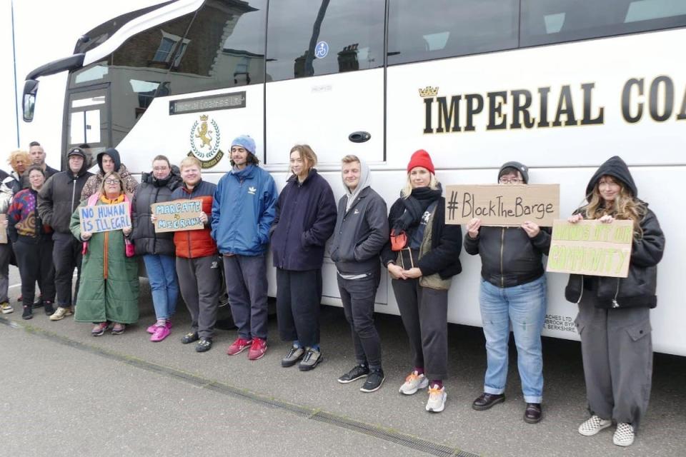 Activists in Margate blocked the transfer of a group of asylum seekers to the ‘Bibby Stockholm’ (PA)