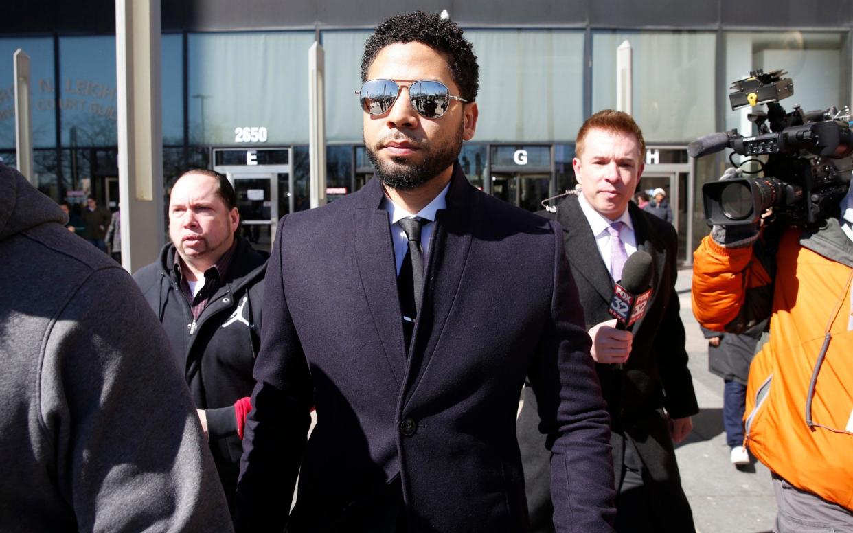 Jussie Smollett outside court in March after the charges against him were dropped - Getty Images North America
