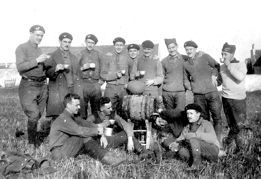 Troops enjoying a keg of beer. Paul Handy Moore's World War I photos have now been enlarged and included in “Brancordier” along with the journal entries.