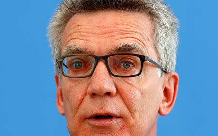 German Interior Minister Thomas de Maiziere presents the German crime statistics for 2016 during a news conference in Berlin, Germany, April 24, 2017. REUTERS/Fabrizio Bensch