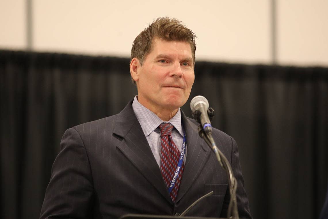 Council At-Large Member Chuck Ellinger expresses pride and gratitude for the work completed thus far on pressing issues raised during the BUILD’s 2024 Nehemiah Action Assembly at the Central Bank Center in Lexington, Ky on April 30, 2024. Tasha Poullard/tpoullard@herald-leader.com