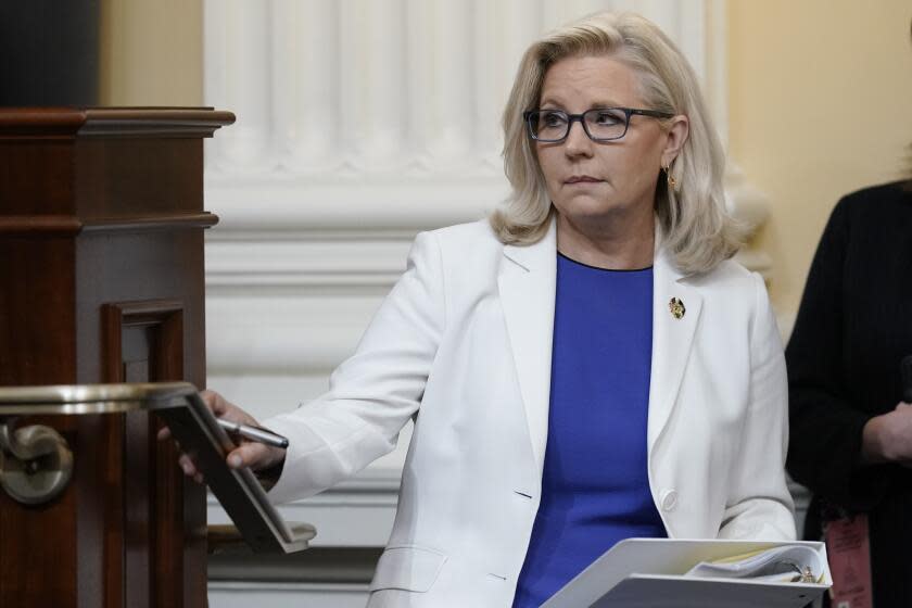 FILE - Vice Chair Liz Cheney, R-Wyo., arrives after a break as the House select committee investigating the Jan. 6 attack on the U.S. Capitol holds a hearing at the Capitol in Washington, Thursday, July 21, 2022. Cheney's determination to prevent Trump from ever again serving in the White House has left her fighting to hold on to the U.S. House seat she has held for three terms. (AP Photo/J. Scott Applewhite, File)