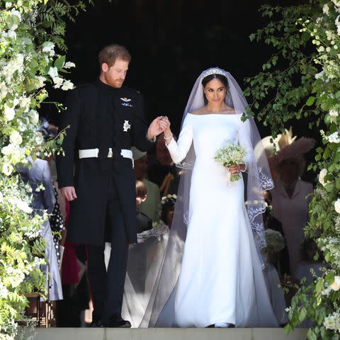 <p>WPA Pool / Getty Images</p> Meghan Markle and Prince Harry on their wedding day in 2018