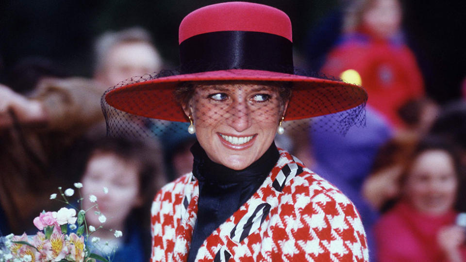 Princess Diana on Christmas Day at Sandringham wearing gingham