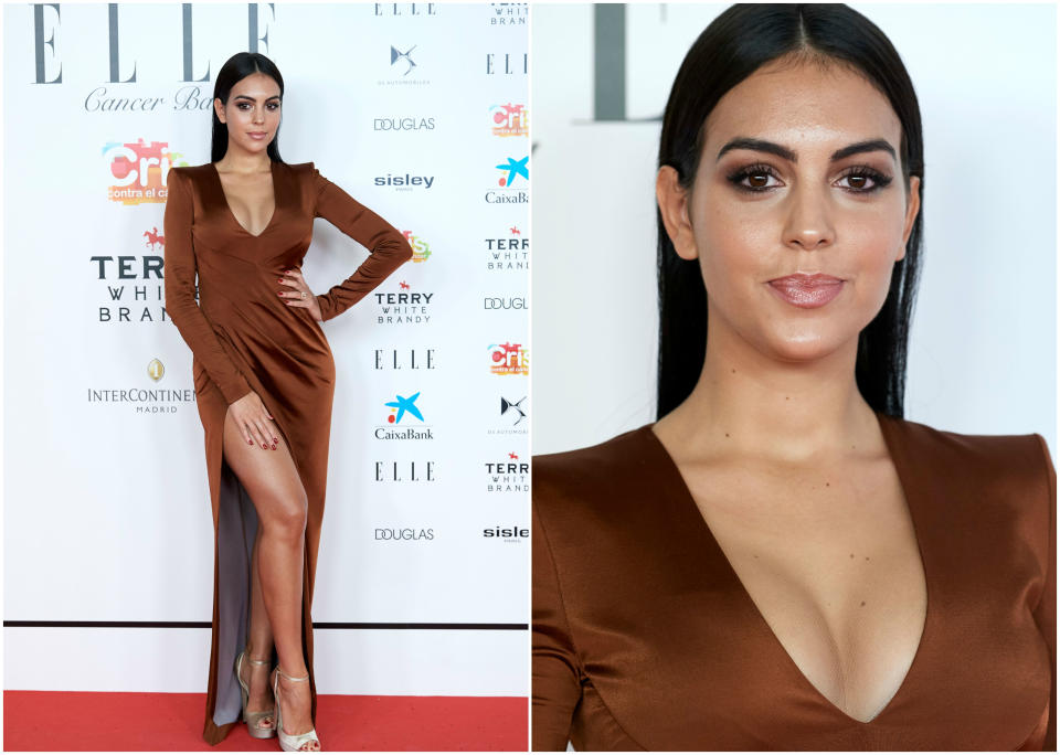 Georgina Rodríguez regresaba a Madrid para aportar su granito de arena a la ELLE Cancer Ball 2019, una cena benéfica en la que se marcó 'un Angelina' vestida de Dsquared2. (Foto: Carlos Álvarez / Getty Images).